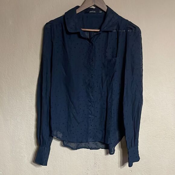 Ark & Co. Longsleeve Collared Blouse Heart Polka Dot - Picture 6 of 13